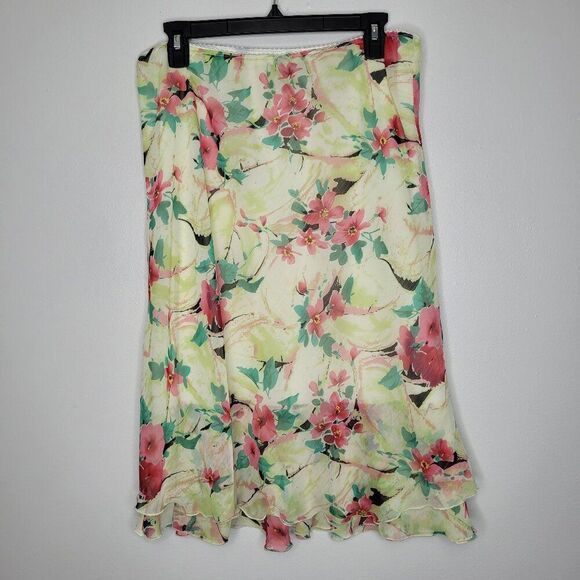 y2k butter yellow floral tiered ruffle pull on feminine whimsy skirt size xl - Picture 1 of 6